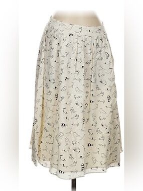 J. Crew Collection Cream/Black Shoe Print Silk Skirt Sz.2